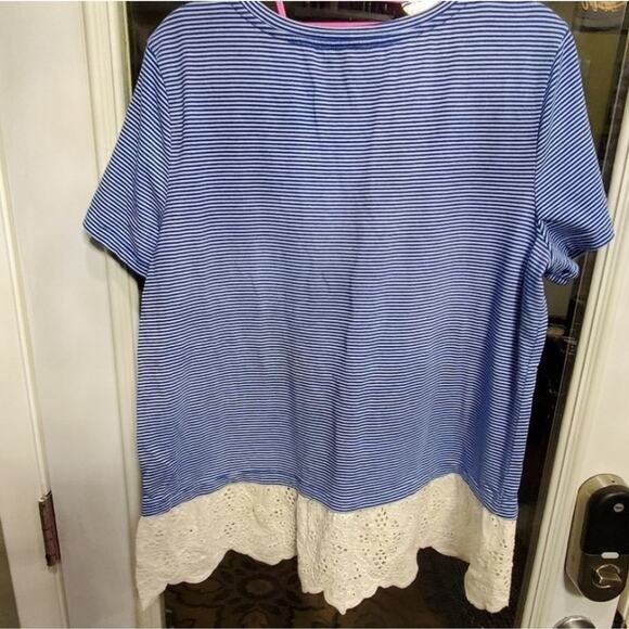 Rebecca Malone blue and white striped lane trimmed tunic size‎ large - Picture 3 of 6